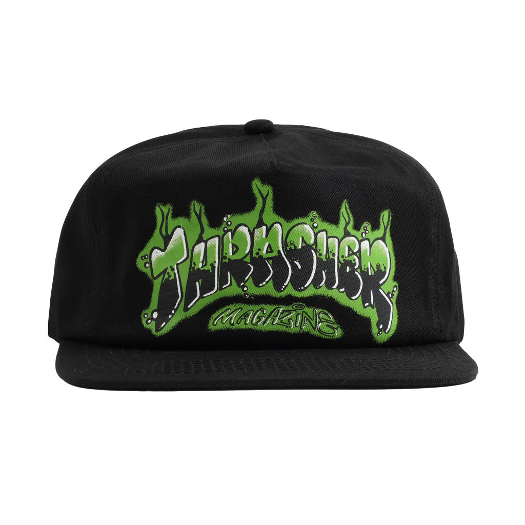 Thrasher Airbrush Snapback - Black. Shallow crown snapback hat. Featuring a sewn-in label and finished with artwork at centre. 100% Cotton. Shop Thrasher online with Pavement skate store Dunedin and enjoy free NZ shipping over $150 - Same day Dunedin delivery and easy returns.
