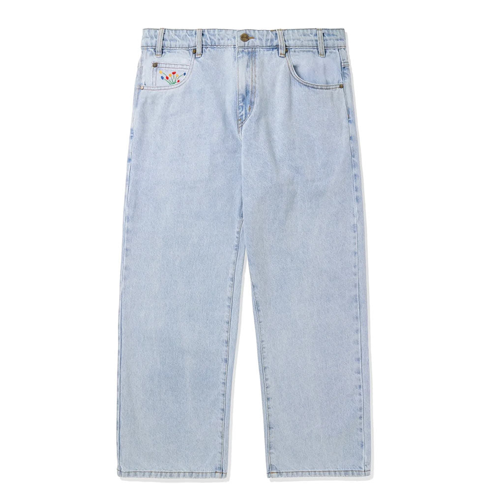 Butter Goods Bouquet Denim Pants - Light Blue. 100% Cotton baggy denim jeans. Straight fit with slight taper. Shop Butter Goods premium denim, clothing and accessories with free, fast NZ shipping over $100. Pavement, Dunedin's independent skate store since 2009.