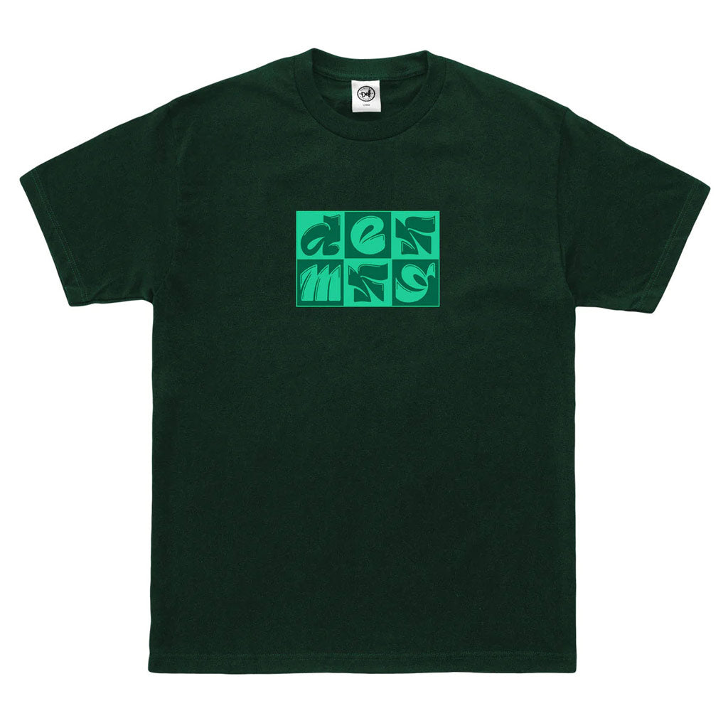 Def Bubble Premium Tee - Forest - Regular fit. Thick collar.  100% cotton. Front print. Shop premium streetwear and skateboards from Aotearoa's Def MFG Co. Fast, free shipping on your Def clothing and skateboard orders over $100. Pavement skate store, Ōteopti.