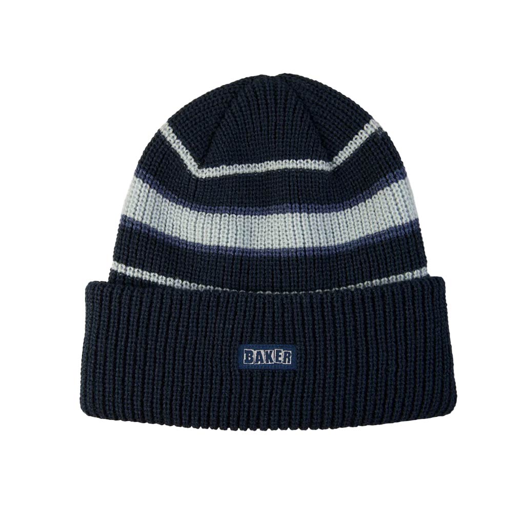 Baker Hassler Beanie - Navy/Blue. 100% acrylic knitted beanie. Shop Baker skateboard decks and clothing online with Pavement skate store. Free NZ shipping over $150. Same day Dunedin delivery available and easy returns.