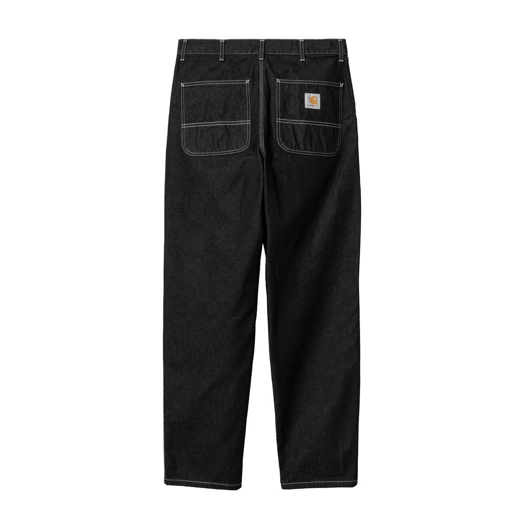 Carhartt WIP Simple Denim Pant - Black One Wash. 100% Cotton 'Norco' Denim, 11.25 oz relaxed straight fit, mid-rise fits true to size contrast stitching triple stitched bartack stitching at vital stress points square. I022947_89_2Y. Shop Carhartt WIP premium streetwear with Pavement, Dunedin's skate store.