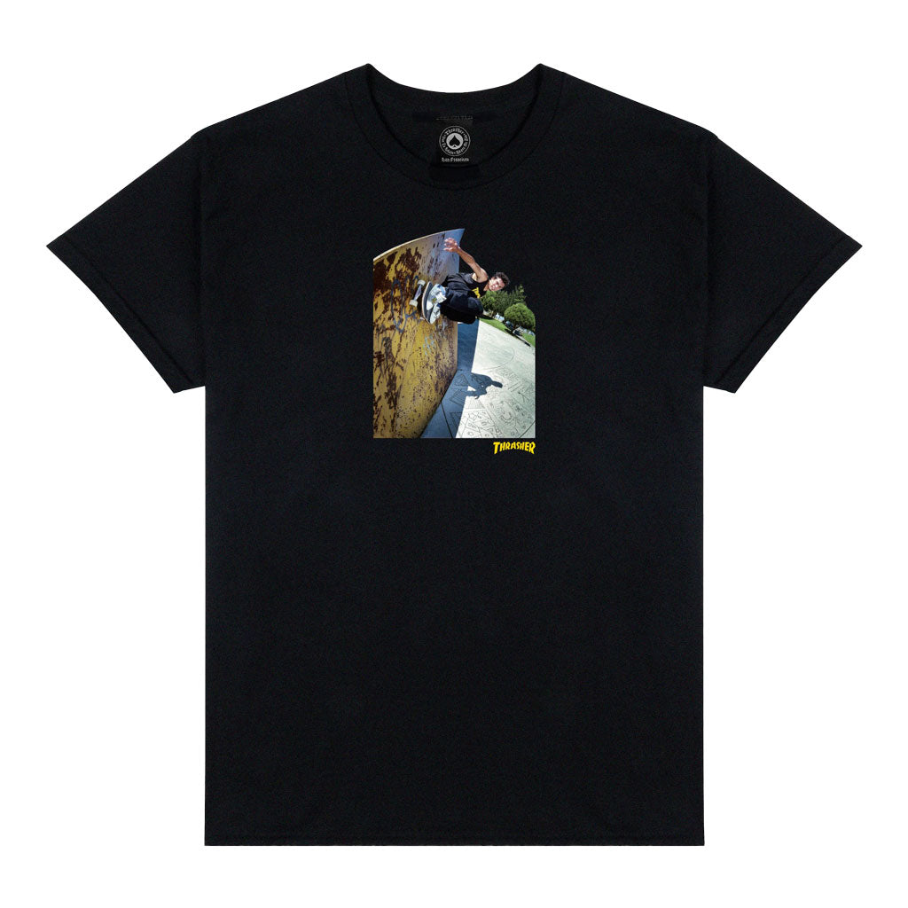 Thrasher Mic-E Wallride Tee S/S Tee - Black. Standard fit. Screen print artwork at centre. 100% Pre-shrunk Cotton. Free NZ shipping on Thrasher orders online over $150 - Same day Dunedin delivery before 3 - Easy as returns. Shop Thrasher with Pavement online.
