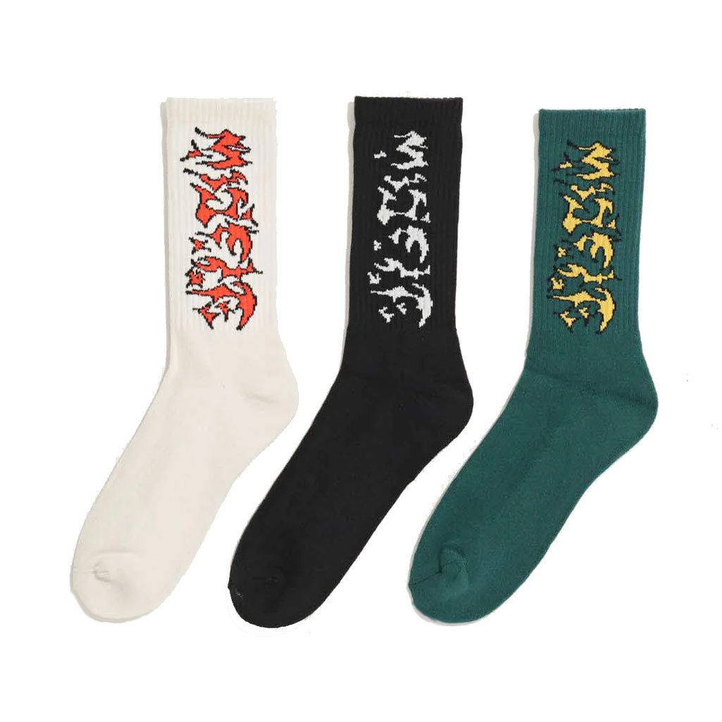 Misfit Organic Logo Sock 3Pk - Multi. 100% Organic Cotton. Jacquard artwork. Plastisol print on sole. One size (7-11). Shop Misfit Shapes clothing and accessories online with Pavement. Free NZ shipping over $150 - Same day Dunedin delivery - Easy returns.