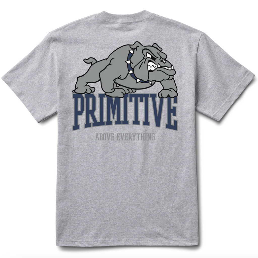 Primitive Menace Tee, Grey. 100% Cotton Jersey - Regular fit. Shop Primitive streetwear online and instore. Fast, free NZ shipping when you spend over $100 on your order. Afterpay and Laybuy available. Dunedin's locally owned and operated skate store, Pavement.