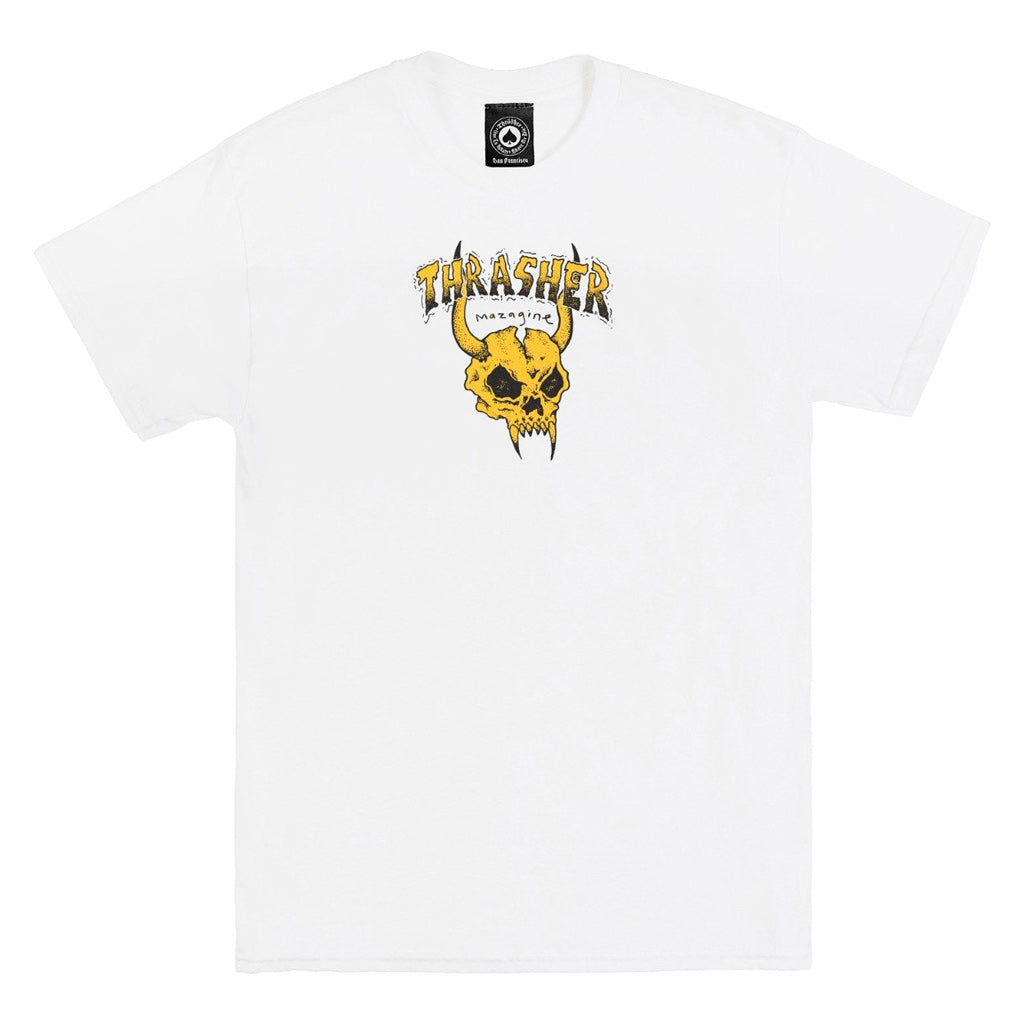 Thrasher Barbarian Tee - White. Heavyweight, 100% pre-shrunk cotton T-shirt featuring illustrations by Mike Gigliotti. Shop Thrasher Skate Mag. clothing and accessories featuring collaborations with Neckface and Alien Workshop. Free NZ shipping over $100. Same day delivery Dunedin*. Pavement skate shop, Dunedin.