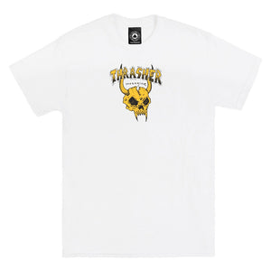 Thrasher Barbarian Tee - White. Heavyweight, 100% pre-shrunk cotton T-shirt featuring illustrations by Mike Gigliotti. Shop Thrasher Skate Mag. clothing and accessories featuring collaborations with Neckface and Alien Workshop. Free NZ shipping over $100. Same day delivery Dunedin*. Pavement skate shop, Dunedin.