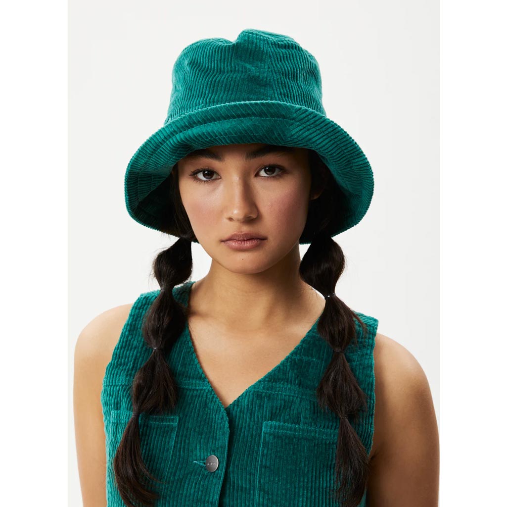 Afends Union Corduroy Wide Brim Hat - Emerald. Unisex Bucket Hat. Wide-Brim. 100% Organic Cotton Corduroy 6 Wale. Heavyweight, 300gsm.  Shop Afends hats, clothing and accessories and enjoy free NZ shipping over $100. Pavement skate shop, Dunedin.
