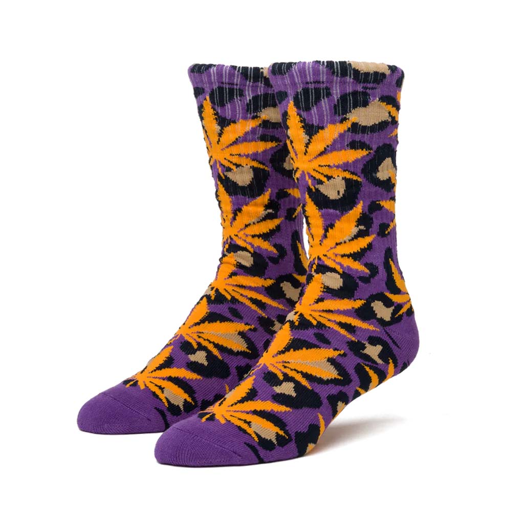 Huf Wildlife Plantlife Socks - Eggplant • Cotton/poly/spandex blend crew socks• Jacquard-knit HUF Plantlife™ leaves• All-over jacquard artwork • One size fits most