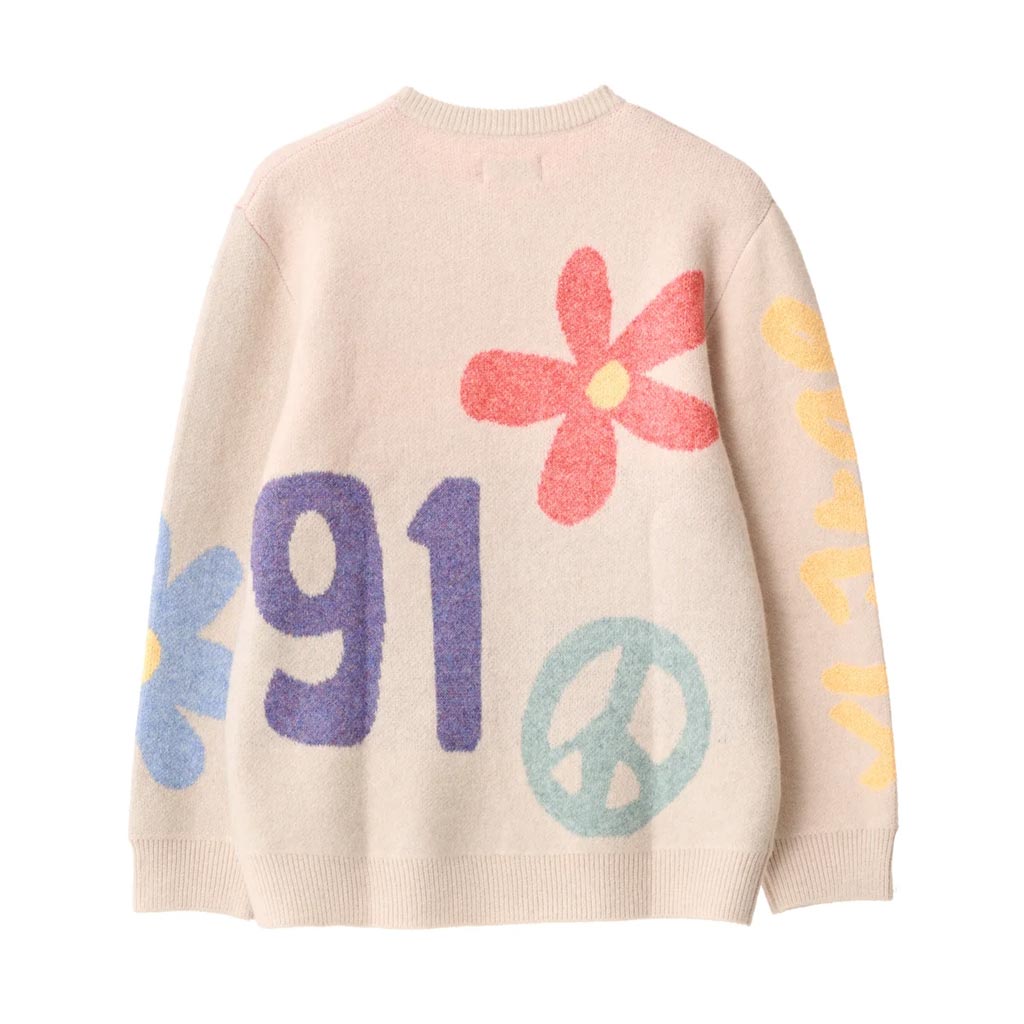 XLARGE FLOWER AND PEACE RECYCLED KNIT - OFF WHITE
