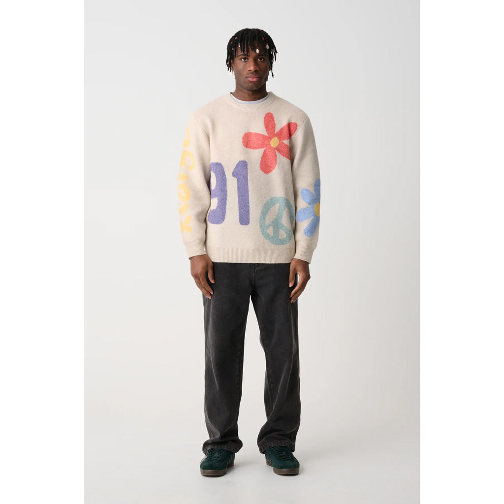 XLARGE FLOWER AND PEACE RECYCLED KNIT - OFF WHITE