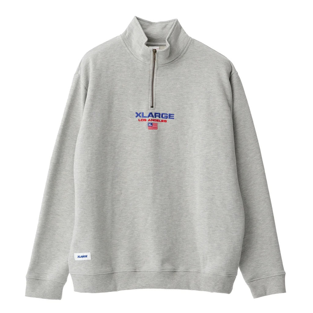 XLarge Quarter Zip Crew Ash - Heather. Twin needle seam construction. YKK metal zip closure. Flag label at side seam. 1x1 rib at cuffs and hem. Embroidered artwork. True to size fit- Unisex. 430gsm Brushed Cotton. Shop XLarge clothing online with Pavement. Free NZ shipping over $150 - Same day Dunedin delivery.