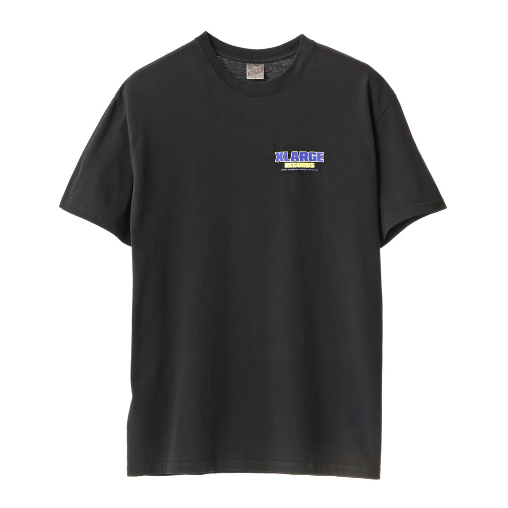 XLarge Records SS Tee - Pigment Black. Custom box-fit short sleeve t-shirt tee constructed from a combed cotton jersey. Featuring a screen-printed graphic at left chest and centre back. Shop XLarge brand clothing. Free, fast NZ shipping over $150. Pavement skate shop, Dunedin.