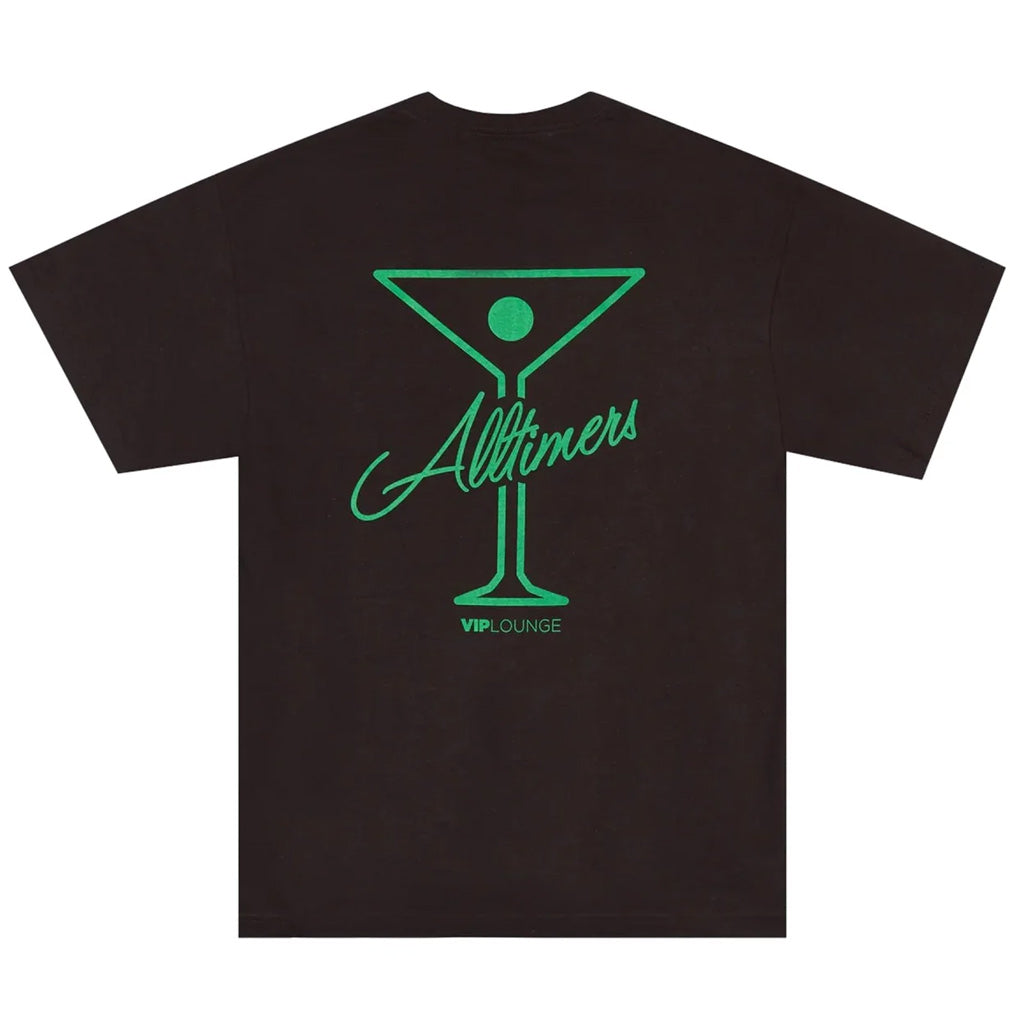 Alltimers League Player Tee - Black. 100% cotton. Screen print on front and back. Shop Alltimers skateboards and clothing with free NZ shipping over $100. Pavement skate shop, Dunedin.