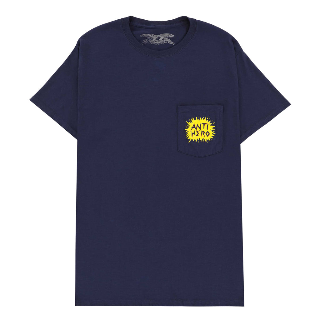 Anti Hero Curb Pigeon Pocket Tee - Navy. Regular fit unisex tee. 100% cotton. Screen printed graphics. Shop Anti Hero skateboard decks, clothing and accessories online with Pavement, Dunedin's independent skate store since 2009. Free, fast NZ shipping over $150. Easy returns.