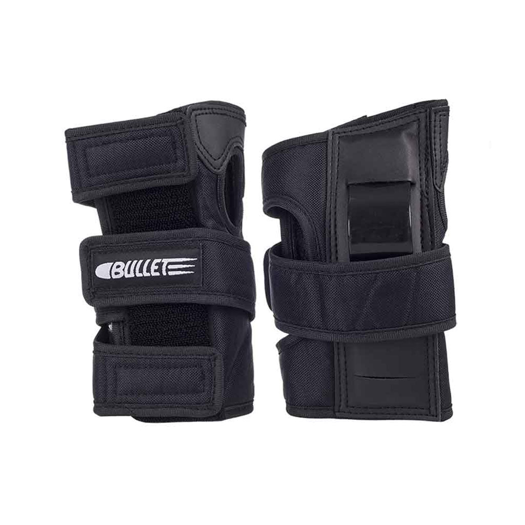 Bullet Adult Wrist Guards - Black. High-grade Cordura fabric. Neoprene sidewall. Polycarbonate high-impact wrist protector. Adjustable triple velcro straps. Sizing: Small: Wrist 16-19cm. Medium: Wrist 18-21cm. Large: Wrist 20-23cm. Buy safety pads and helmets with Pavement online. Free NZ shipping over $150.