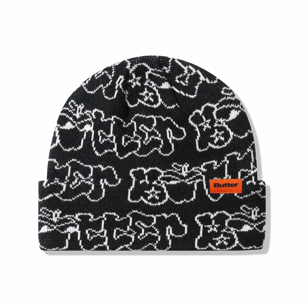 Butter Goods Big Apple Cuff Beanie - Black. Regular cut acrylic fold beanie. All over jacquard graphic. Woven label on cuff. Shop Butter Goods online with Pavement, Dunedin's independent skate store, since 2009. Free New Zealand shipping over $150. Same day Dunedin delivery before 3. Easy returns.