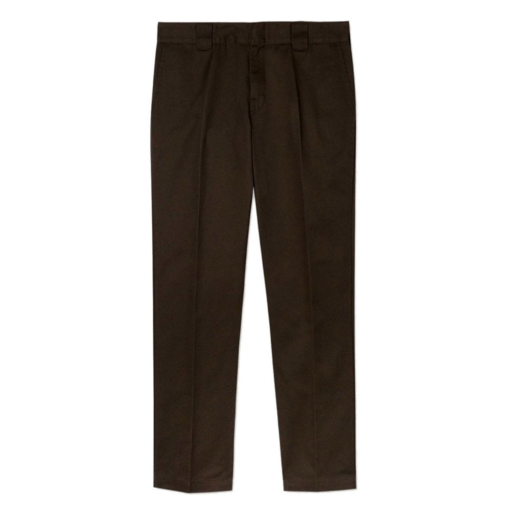 Dickies 872 Slim Tapered Fit Pants - Dark Brown. 8.5 OZ 65% Polyester 35% Cotton Twill. Wrinkle resistant with built in stain release. Tunnel belt loops, welt back pockets and brass zipper with hook and eye closure. Shop Dickies clothing and accessories. Free NZ shipping over $100. Pavement skate store, Ōtepoti.