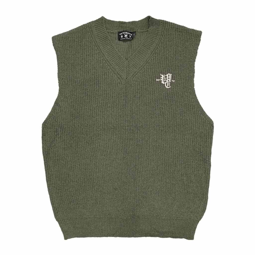 Vic Ol' English Mohair Vest - Olive. Relaxed fit. Soft wool/mohair blend. Embroidered logo. Shop VIC Apparel online with Pavement and enjoy free NZ shipping over $150, same day Dunedin delivery and easy returns.