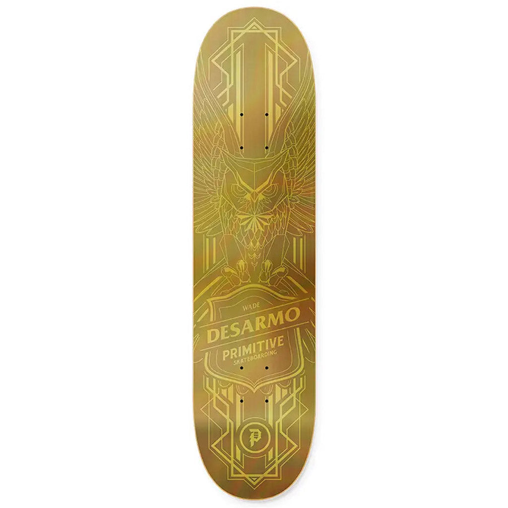 Primitive Wade Desarmo Holofoil Owl Skateboard Deck - 8.38" x 31.85". WB 14" . Signature Wade Disarmo pro deck. Shop skateabord decks from Primitive Skate online with Pavement, Dunedin's independent skate store. Free, fast NZ delivery.