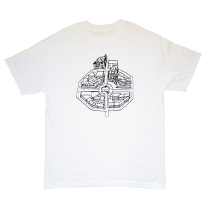 Pavement 2023 Octagon Tee - White. 100% Cotton, regular fit tee. Art work by Hugo Van Dorseer and Callum Parsons. Shop premium streetwear, skateboards, skate shoes and sneakers online. Fast, free NZ shipping over $100. Pavement, Ōtepoti's independent skate shop since 2009.