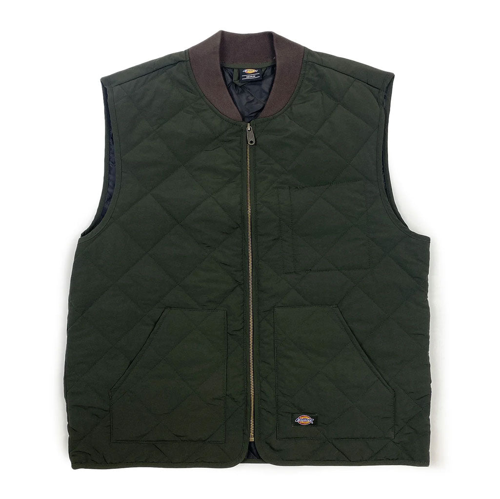 Dickies Vincent Quilted Vest Olive - Green. Lightweight Quilted polyester. YKK Hardware. Slash front welt pockets. Product Code: DM323-JA02. Shop Dickies iconic clothing online with Pavement skate store. Free NZ shipping over $150 - Same day Dunedin delivery - Easy returns.