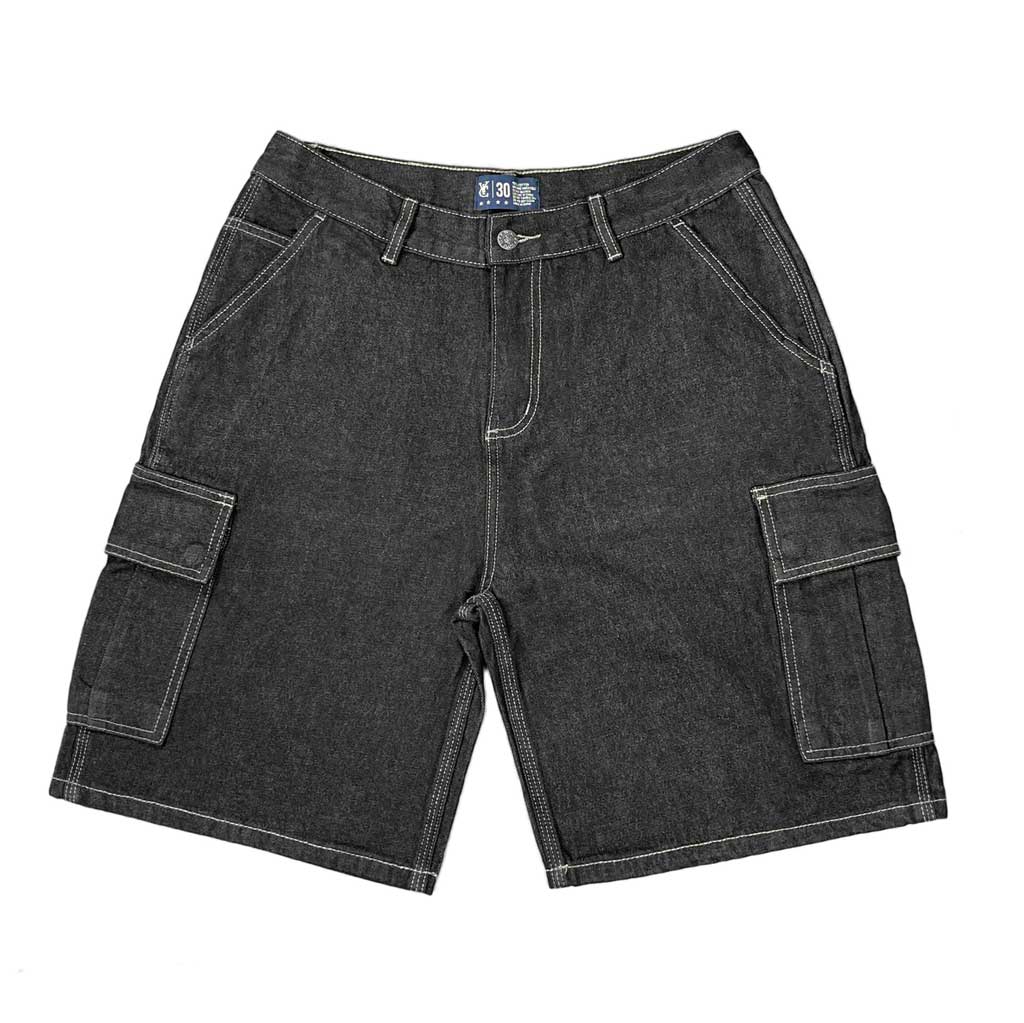 Vic Cargo Jean Shorts - Black. Baggy fit jorts. 100% Cotton. Leather label patch on the back waistband Utility pockets. Triple needle contrast stitching. VIC label flag at the back right pocket. Shop VIC premium streetwear and headwear online with Pavement. Free NZ shipping over $150. Pavement skate store, Dunedin.
