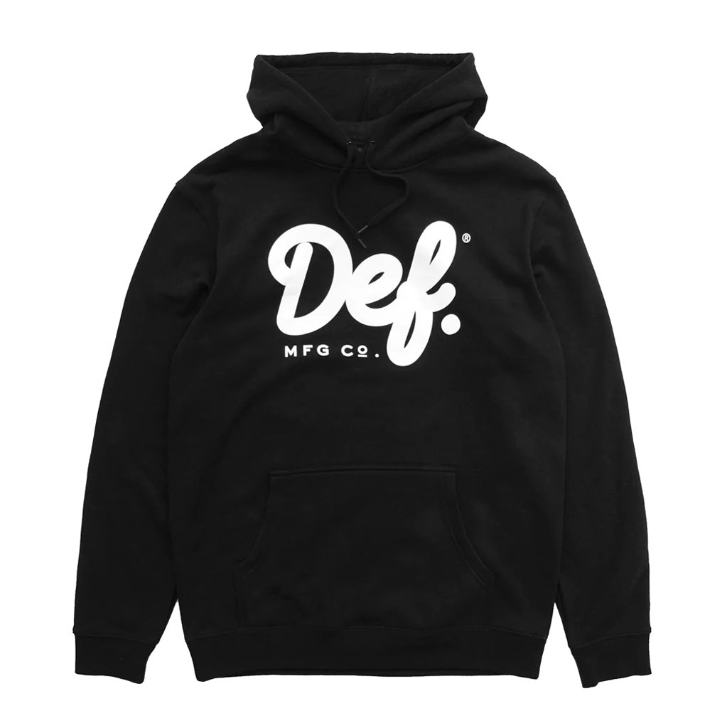 Def Signature Hood - Black. Regular fit, 350gsm Heavyweight anti-pill fleece, 80% cotton 20% polyester hood. Ribbed cuffs on sleeves. Shop Def MFG - NZ's premium skateboard label. Skateboards, unisex apparel, headwear and accessories. Free shipping on orders over $100 within Aotearoa. Pavement skate shop, Ōtepoti.