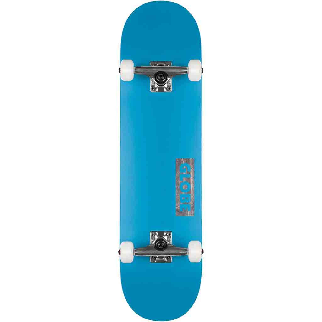 Globe Goodstock Complete Skateboard 8.375" - Neon Blue. Width - 8.375". Resin-7 hard rock maple complete skateboard. Full concave. ABEC-7 bearings. 5.5" Tensor alloy trucks. 52mm 99a wheels. Matte finish with wood knock-out logo. Free N.Z shipping. Pavement skate store, Dunedin.