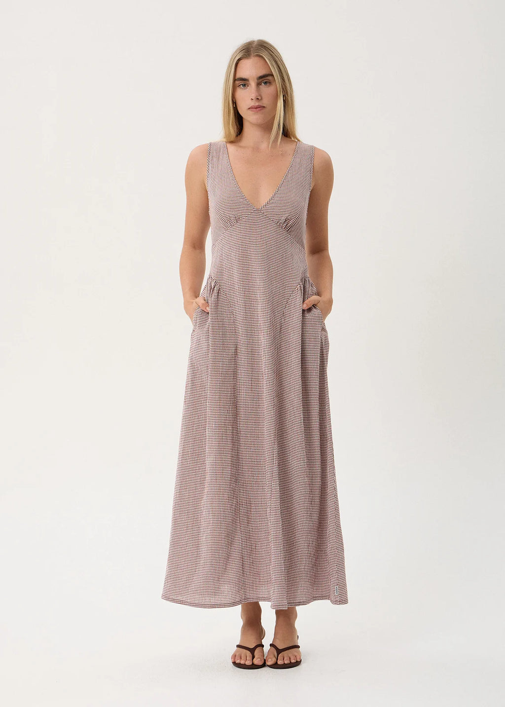 AFENDS JACQUELINE MAXI DRESS - MAHOGANY CHECK