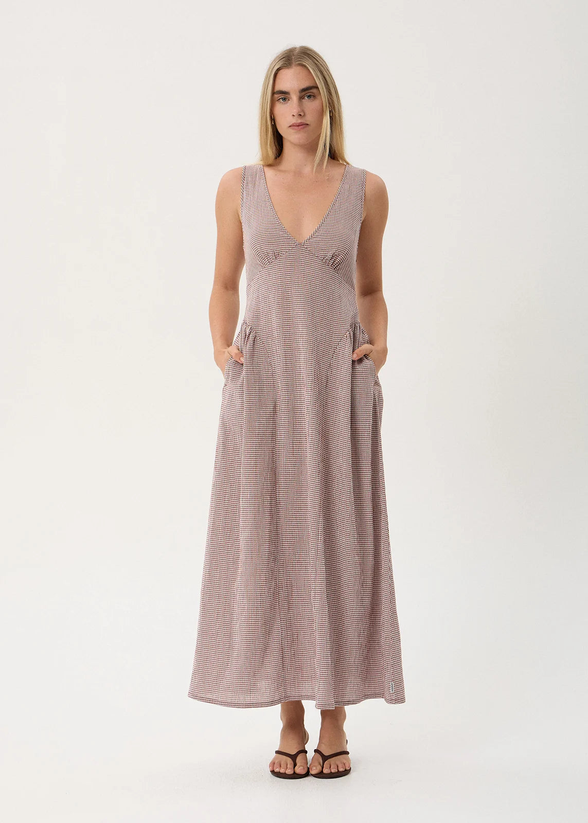 AFENDS JACQUELINE MAXI DRESS - MAHOGANY CHECK