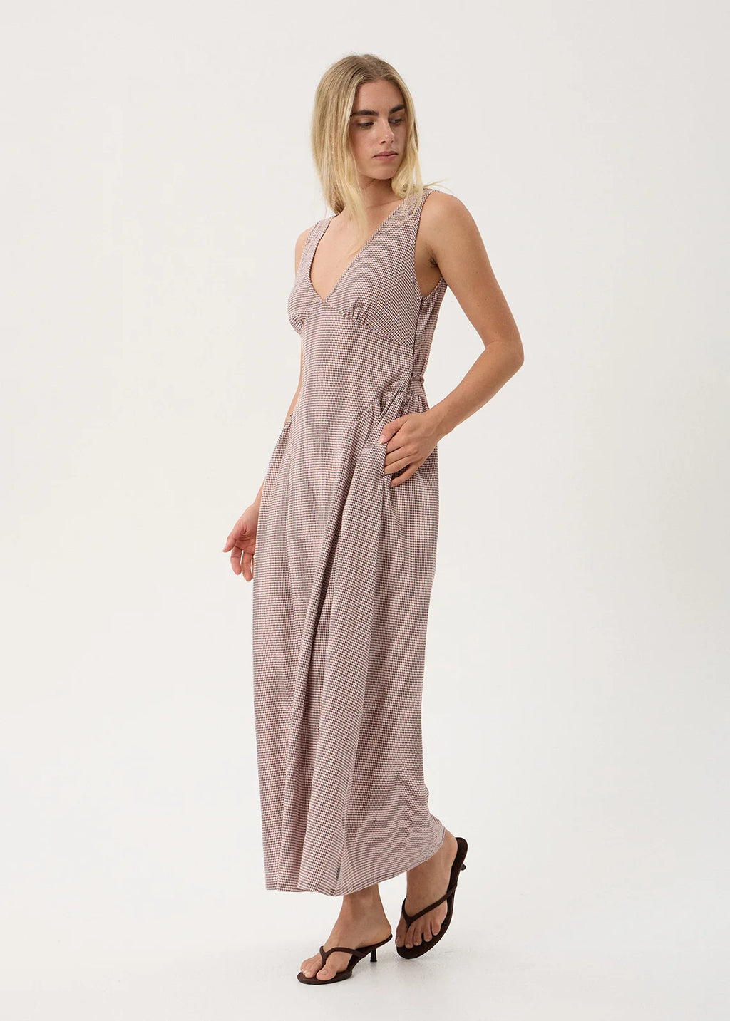 AFENDS JACQUELINE MAXI DRESS - MAHOGANY CHECK