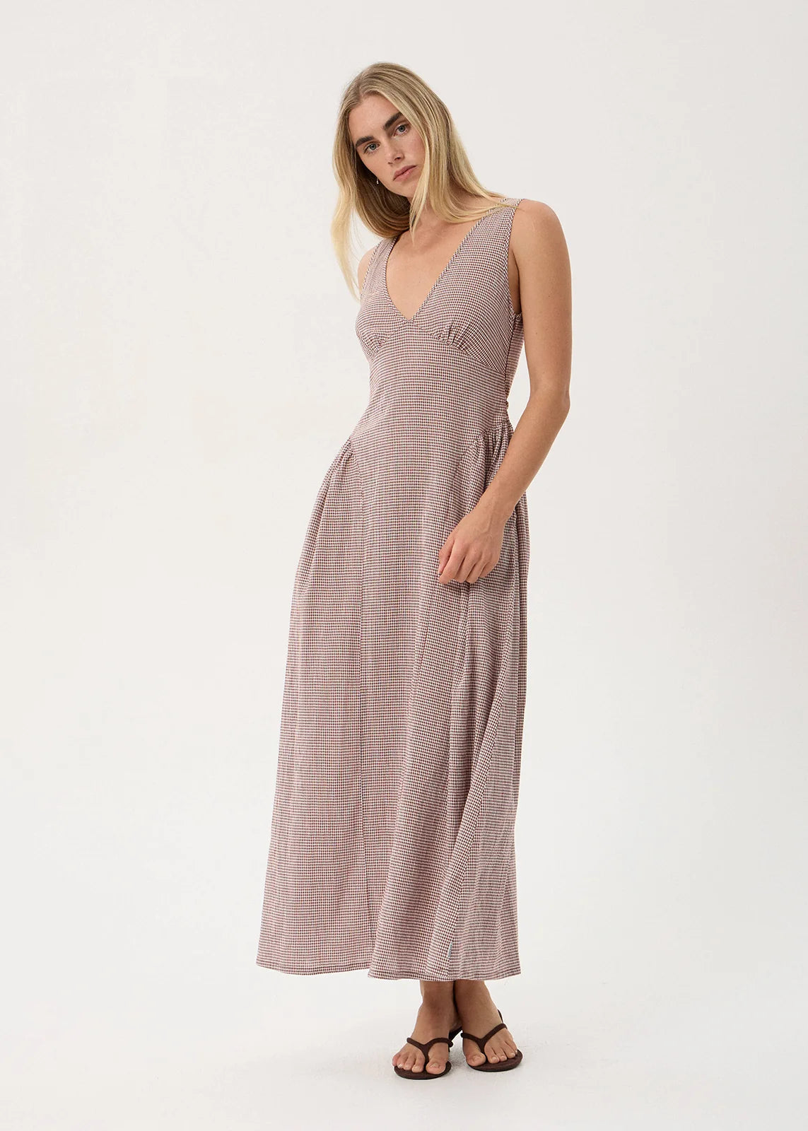 AFENDS JACQUELINE MAXI DRESS - MAHOGANY CHECK