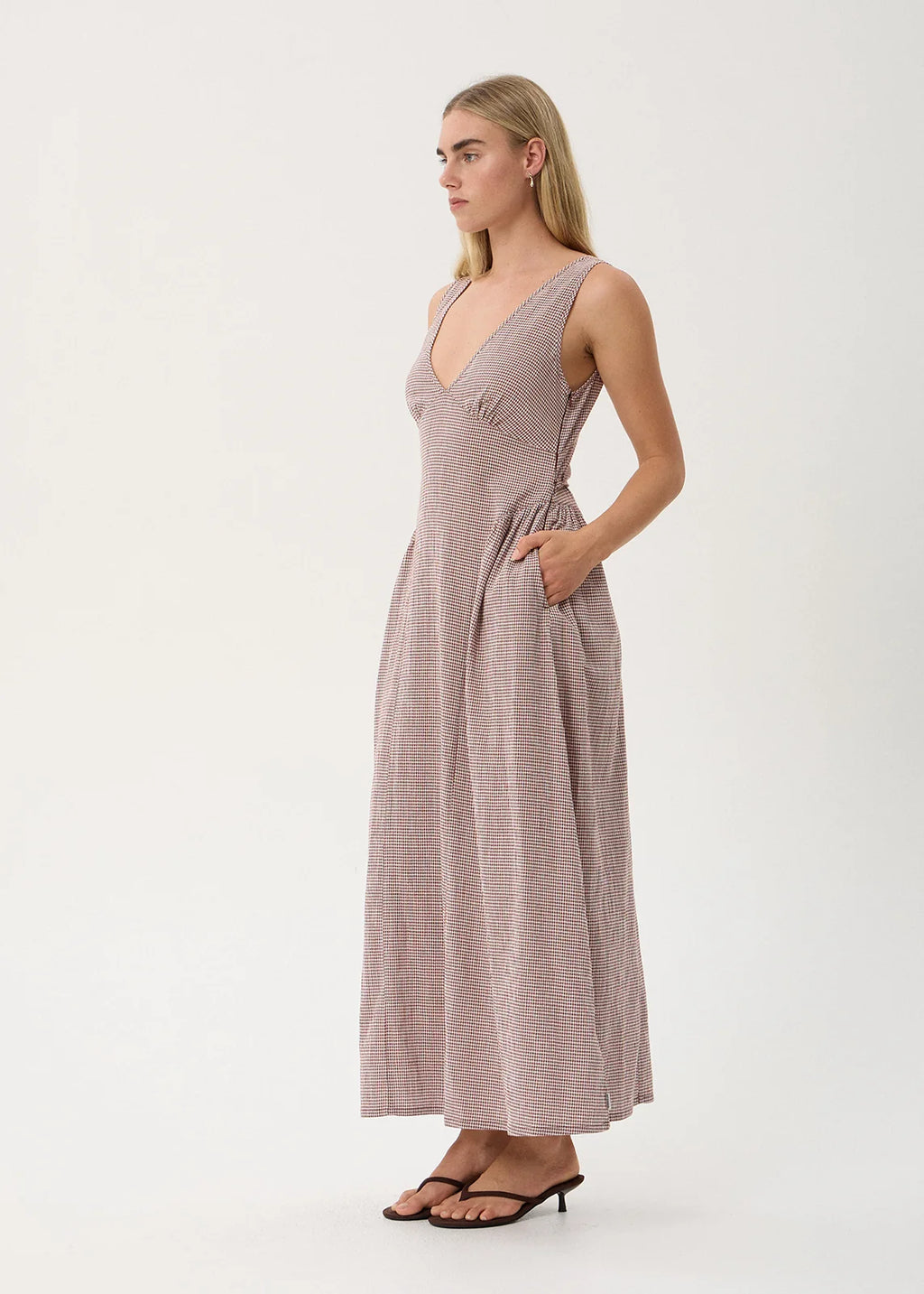 AFENDS JACQUELINE MAXI DRESS - MAHOGANY CHECK