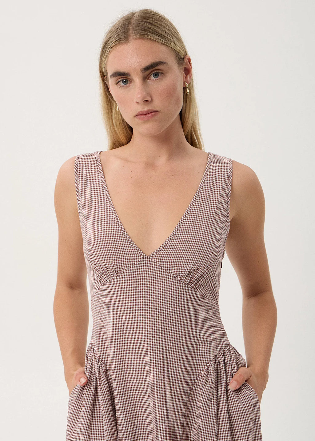 AFENDS JACQUELINE MAXI DRESS - MAHOGANY CHECK