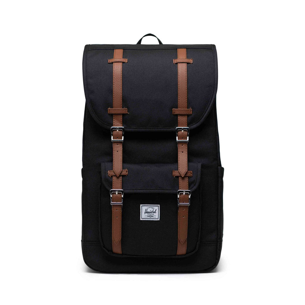 Herschel Little America Backpack - Black. 30L - 49cm (H) x 29cm (W) x 18cm (D) EcoSystem™ 600D Fabric made from 100% recycled post-consumer water bottles. Shop Herschel bags, backpacks and wallets online with Pavement and enjoy free NZ shipping over $150. 