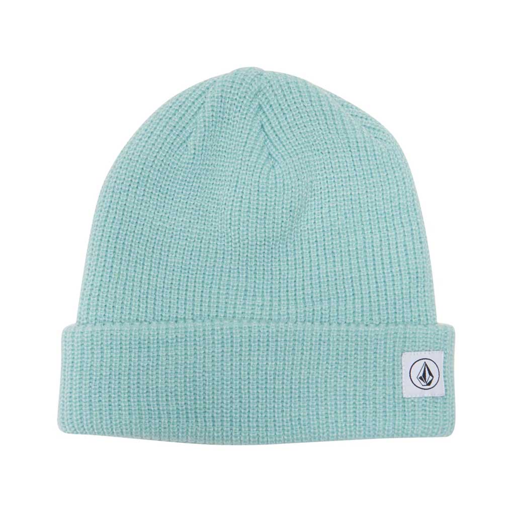 Volcom Full Stone Beanie - Glacier Blue. 100% Acrylic. Skull fit with rolled cuff. Rib knit with 6 darts construction. Stone logo patch on cuff. 