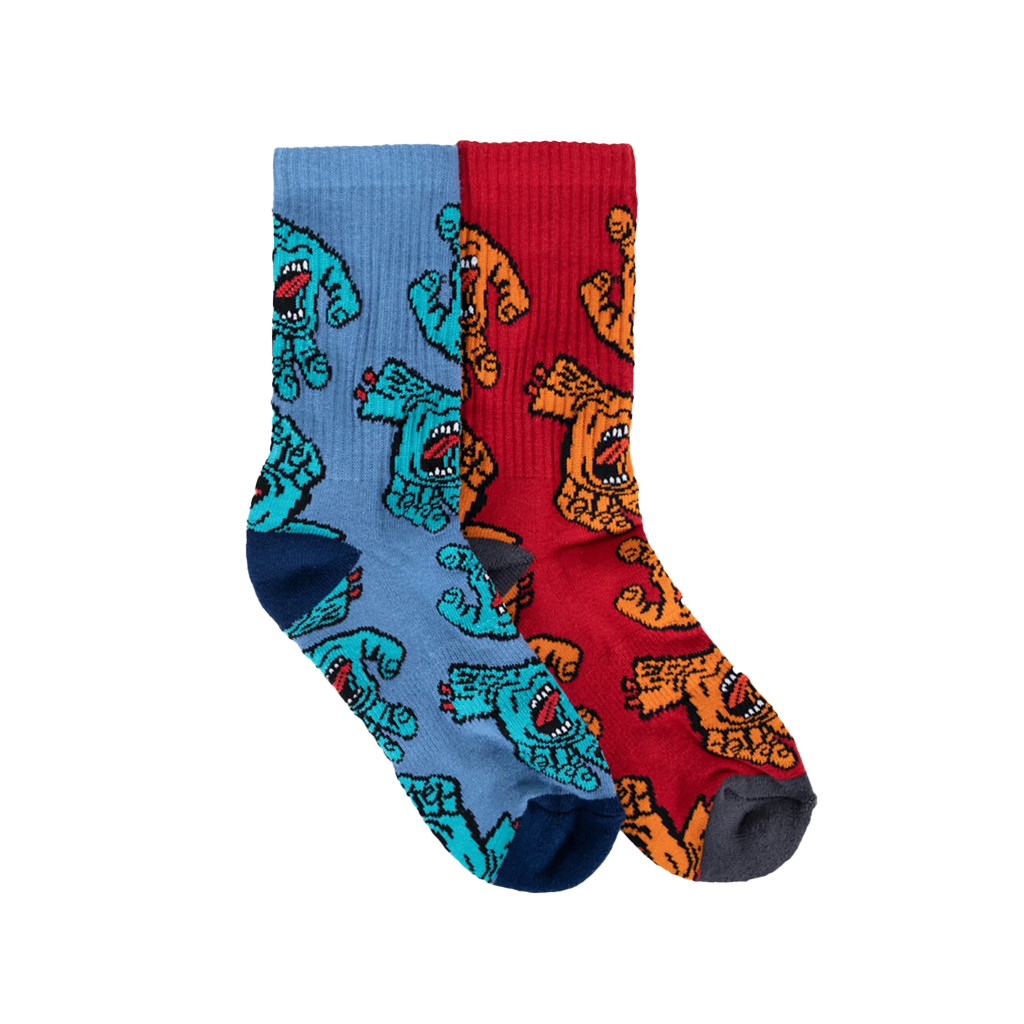 Santa Cruz Youth Crowded Hand Sock 2 Pack - Blue/Red - 80% cotton, 15% polyester, 5% elastane. Crew length. All over print, Two per pack Youth sizing kids size 2-8. Shop Santa Cruz online with Pavement, Dunedin's independent skate store since 2009. Fast, free NZ shipping over $150. Same-day delivery in Dunedin available.