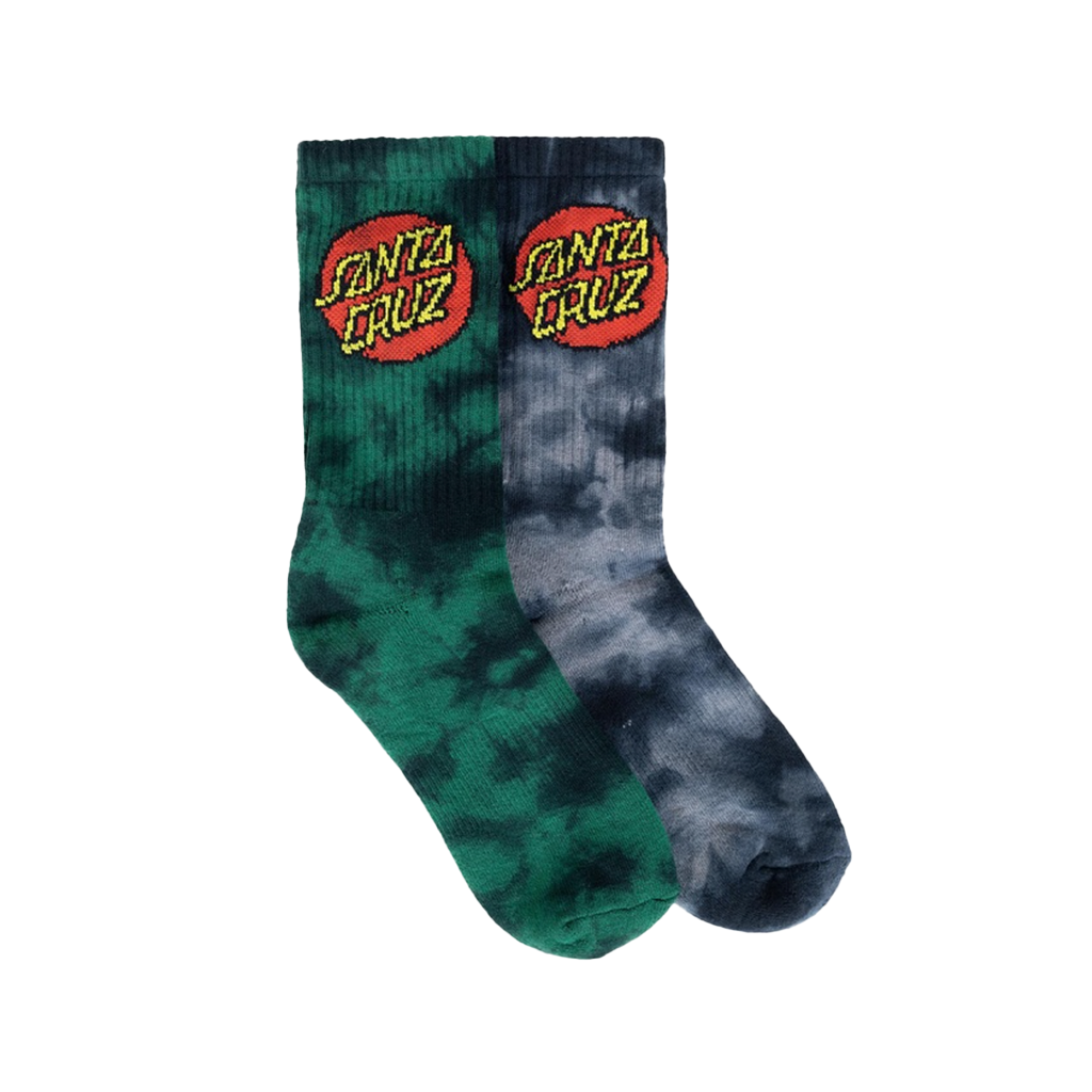 Santa Cruz Youth Classic Dot Tie Dye Socks 2 Pack - Green Tie Dye. Cotton-rich fabrication, some stretch. Reinforced heel and toe. Crew length, pack of 2. Shop Santa Cruz online with Pavement, Dunedin's independent skate store since 2009. Fast, free NZ shipping over $150. Same-day delivery in Dunedin available.