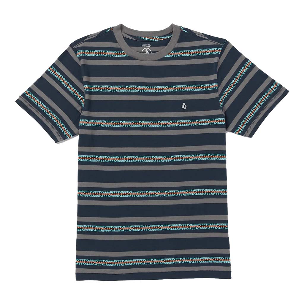 Volcom Seedstone Crew SS Tee - Navy. Modern fit. 100% Cotton yarn dye novelty jacquard stripe. Self fabric bias neck tape. Stone embroidery. Ladder stitch detail. Shop Volcom men's tees, shorts and accessories online with Pavement. Free, fast NZ shipping over $150. Same day delivery Dunedin before 3.