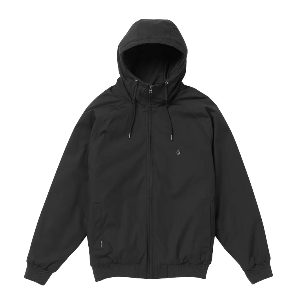 Volcom Hernan 5K Jacket - Black. This men's hooded water resistant jacket has a Teflon EcoElite™ finish, the renewably-sourced, plant-based, non-fluorinated fabric treatment for durable water repellency. Shop men's jackets online with Pavement, Dunedin's independent skate store. Free NZ shipping over $150.