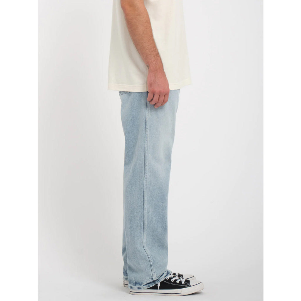 Volcom Modown Denim - Sandy Indigo.  Men's relaxed fit, straight leg 18” leg jeans. Relaxed rise. Style: A1931900. Shop Volcom men's denim and pants with free, fast NZ shipping. Pavement skate store, Dunedin.
