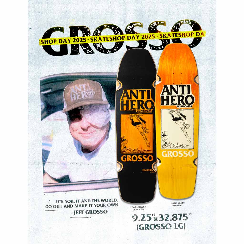 Anti Hero Skate Shop Day 2025 Grosso Handplant Fade Skateboard Deck. Shop Skate Shop Day skateboard decks with Pavement Skate Shop online! Free Aotearoa delivery!