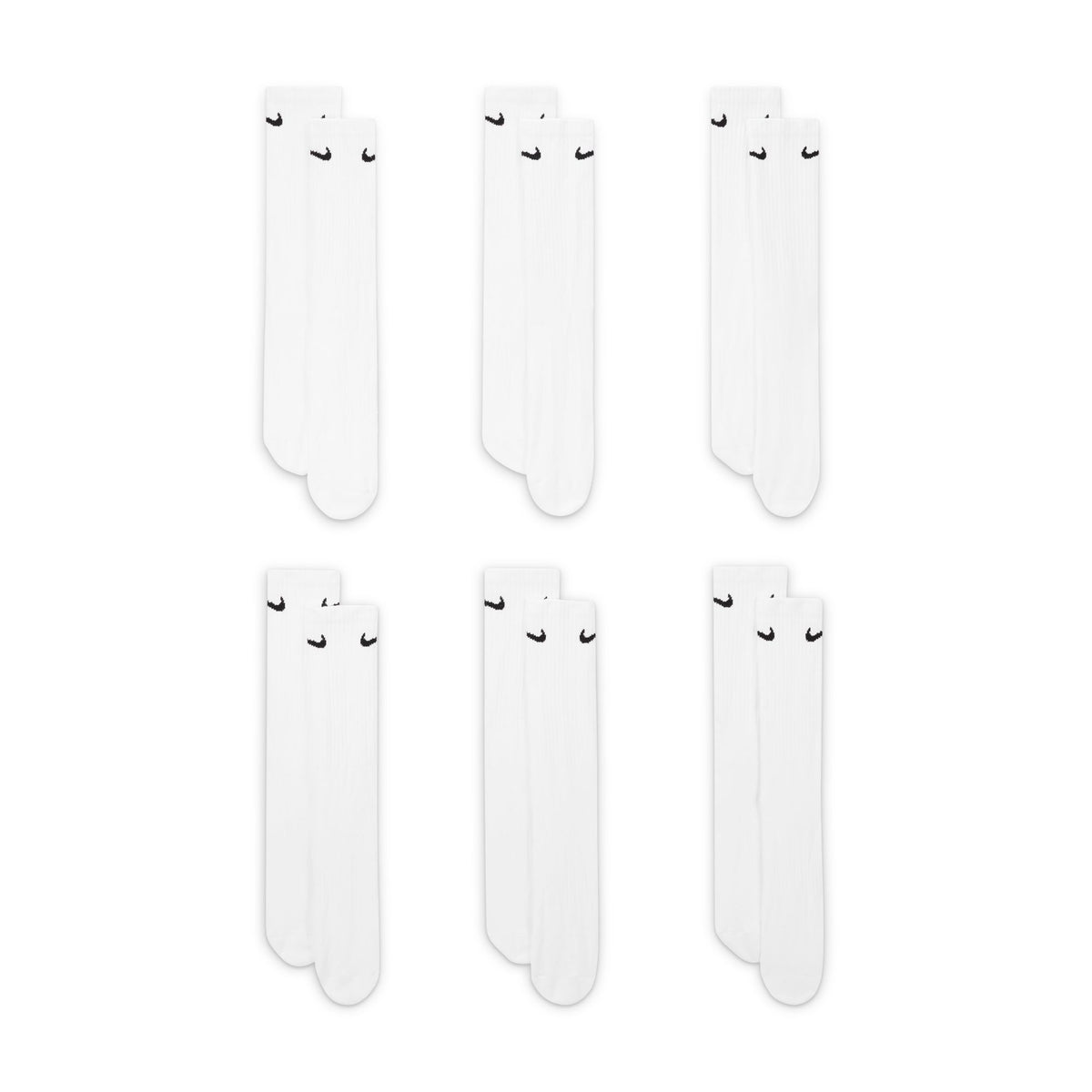 Nike Everyday Cushioned Crew Socks (6 Pairs) White/Black - SX7666-100 | Free Aotearoa shipping when you order over $100* of Nike SB with Pavement Skate Store.