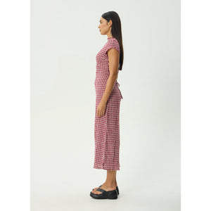 Afends Base Elodie Seersucker Midi Dress in Burgundy Check | Shop Afends online with Pavement and enjoy free Aotearoa NZ shipping on your order over $100*