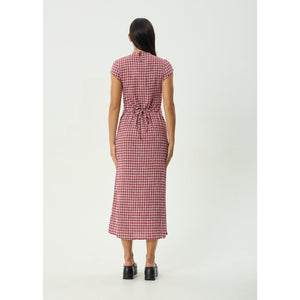 Afends Base Elodie Seersucker Midi Dress in Burgundy Check | Shop Afends online with Pavement and enjoy free Aotearoa NZ shipping on your order over $100*