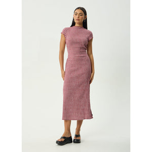 Afends Base Elodie Seersucker Midi Dress in Burgundy Check | Shop Afends online with Pavement and enjoy free Aotearoa NZ shipping on your order over $100*