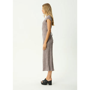 Afends Base Elodie Seersucker Midi Dress - Coffee Check | Shop Afends online with Pavement and enjoy free Aotearoa NZ shipping on your order over $100*