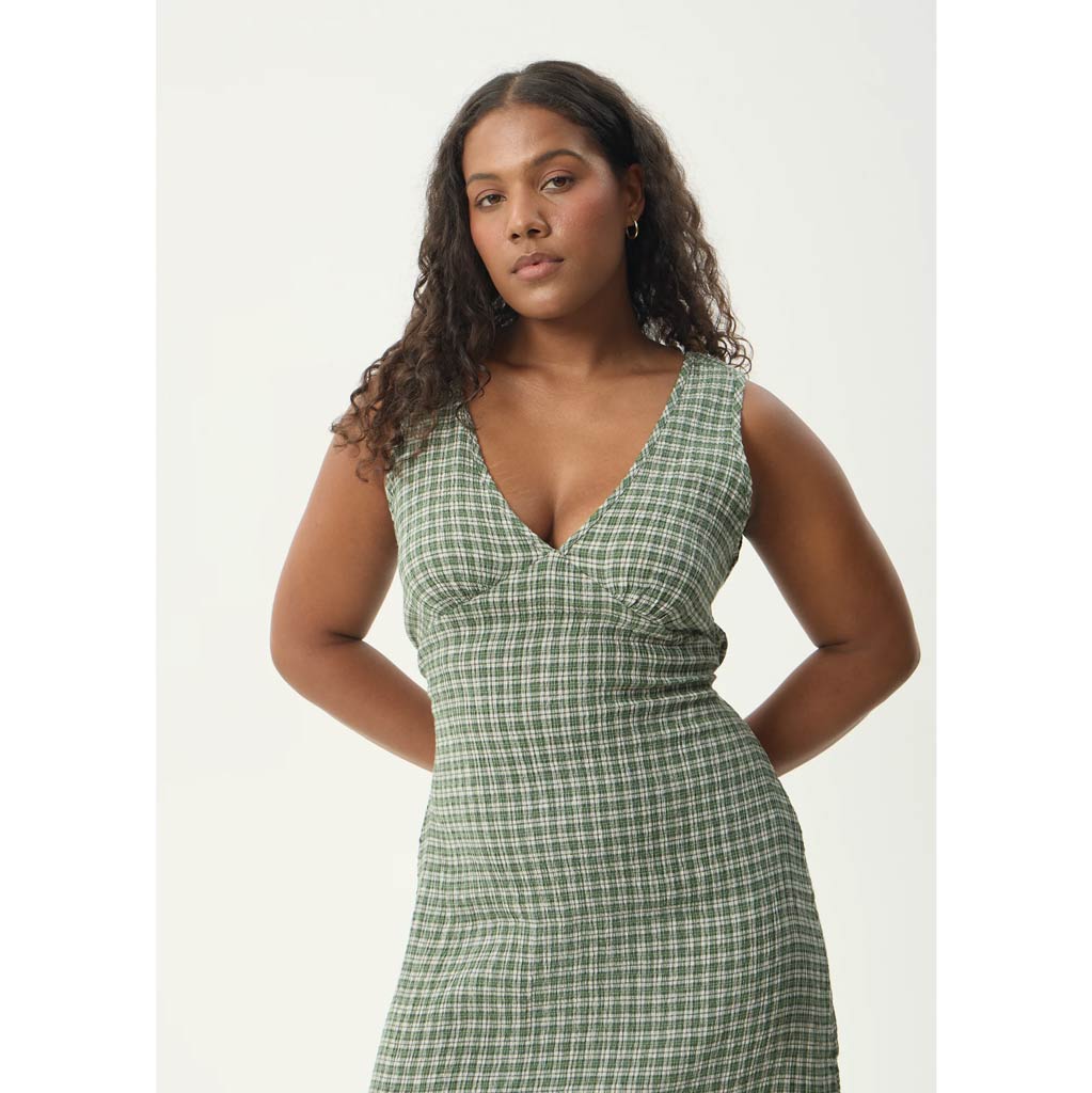 Afends Base Seersucker Maxi Dress - Deep Green Check | Pavement - Pavement NZ Afends Base Seersucker Maxi Dress - Deep Green Check | Pavement - Pavement NZ