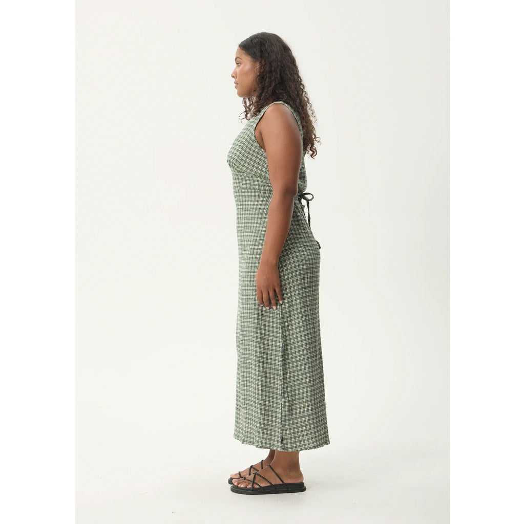 Afends Base Seersucker Maxi Dress in Deep Green Check | Shop Afends with Pavement online and recieved free Aotearoa NZ shipping on orders over $100*!