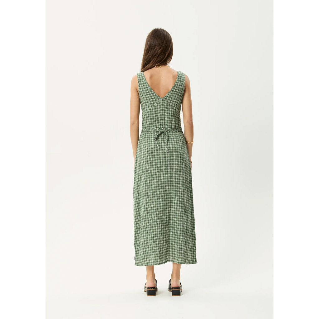 Afends Base Seersucker Maxi Dress in Deep Green Check | Shop Afends with Pavement online and recieved free Aotearoa NZ shipping on orders over $100*!